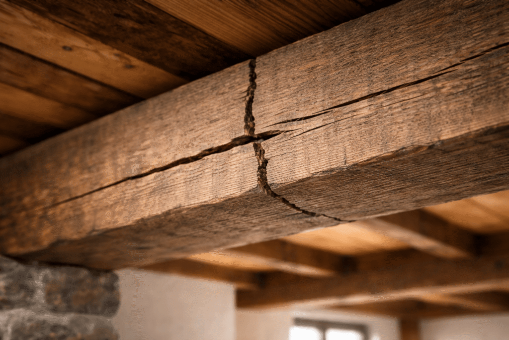 Fissure transversale d'une poutre de maison