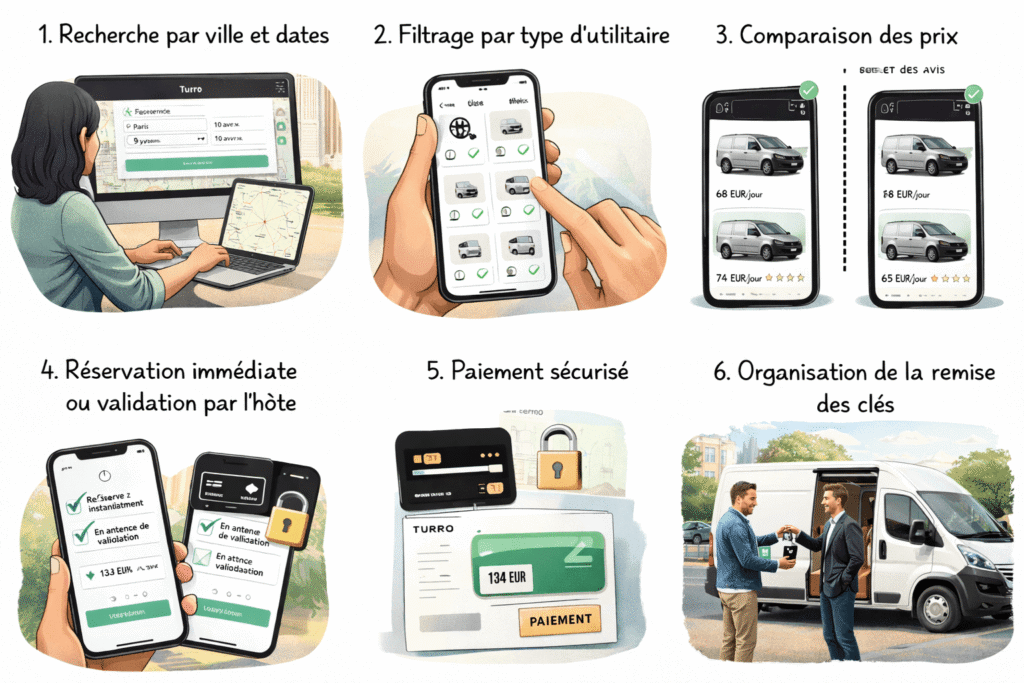 Réservation d'un véhicule utilitaire sur l'application Turo